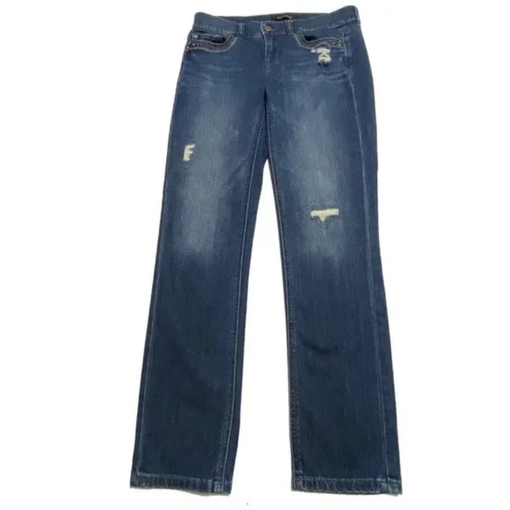 White House Black Market Distressed Dark Blue Cropped Jeans